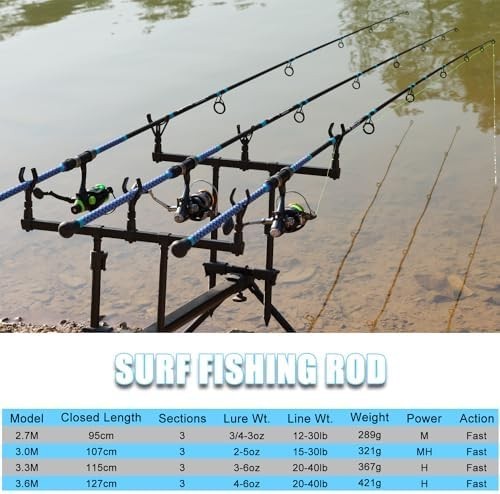 Carbon Fiber Surf Fishing Rod 9-12ft 3-Piece Saltwater Travel