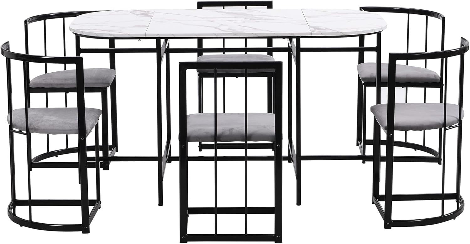 Modern 6-Piece Dining Table Set with Storage & Cushioned Chairs, 140x80x76cm