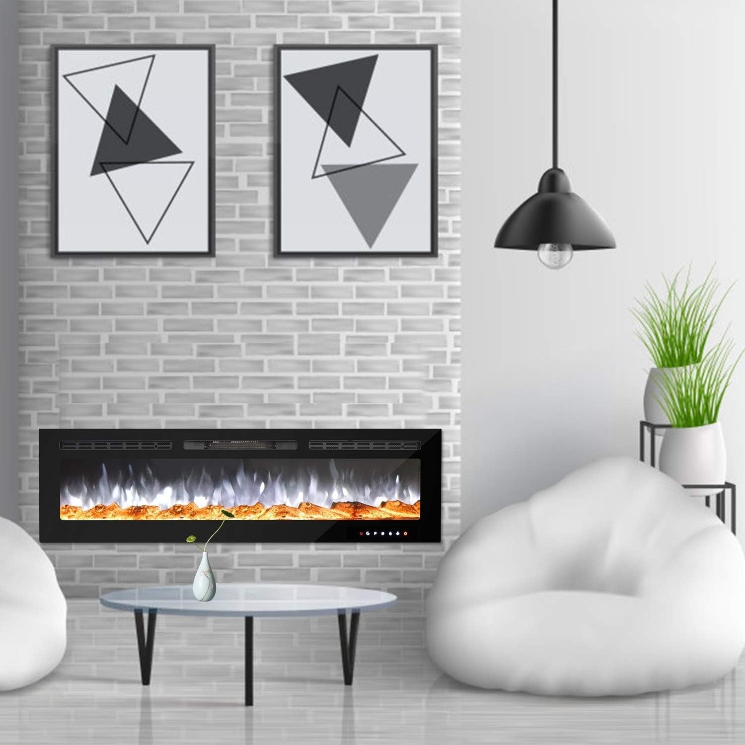 Wall-Mounted Electric Fireplace Heater with Remote & Realistic LED Flame