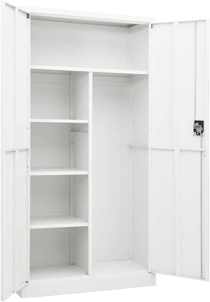Steel Storage Cabinet White 90x40x180cm Lockable 4 Shelf Office Garage