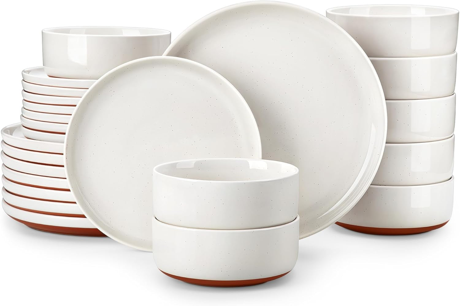 24 Piece Dinner Set Plates Bowls for 8 Stoneware Microwave Dishwasher Safe