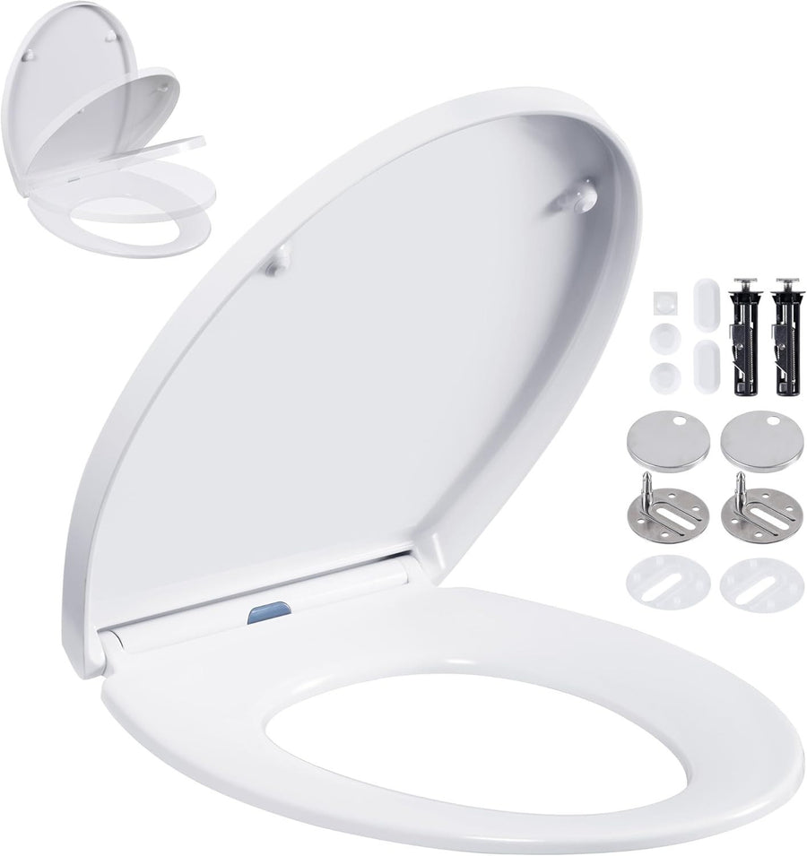 White Oval Toilet Seat Soft Close Quick Release Anti-Bacterial Top Fix 45x37cm