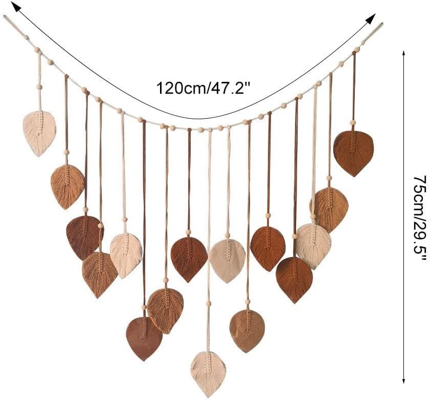 Large Boho Macrame Wall Hanging Leaf Tassel Wooden Bead Decor