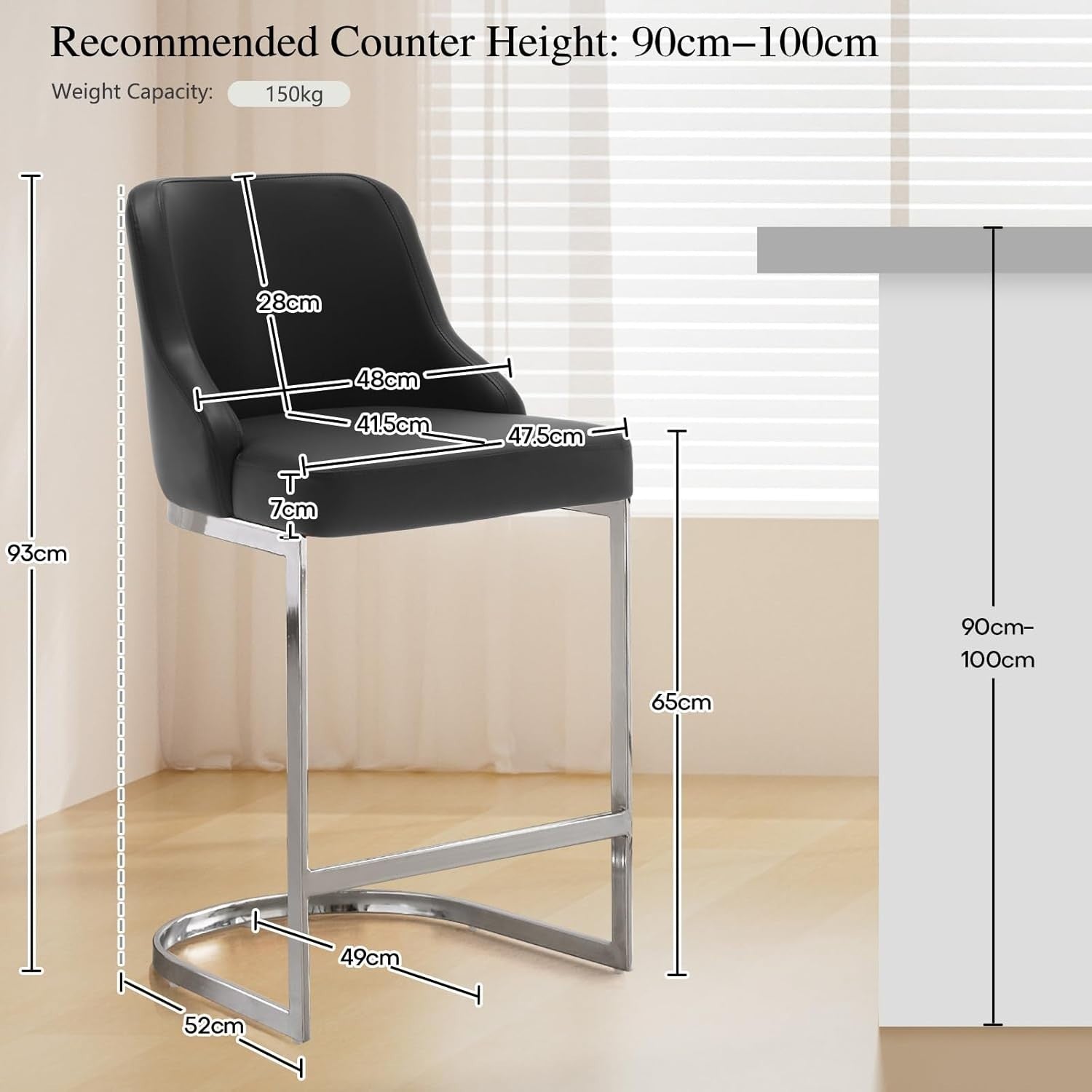 Blonde Black PU Bar Stools Set of 2 – 65cm Modern Counter Chairs