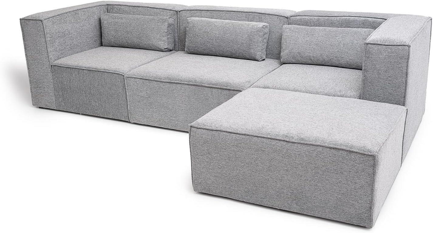 Modular Corner Sofa Basket Weave Fabric Deep Cushions Grey 282cm Wide