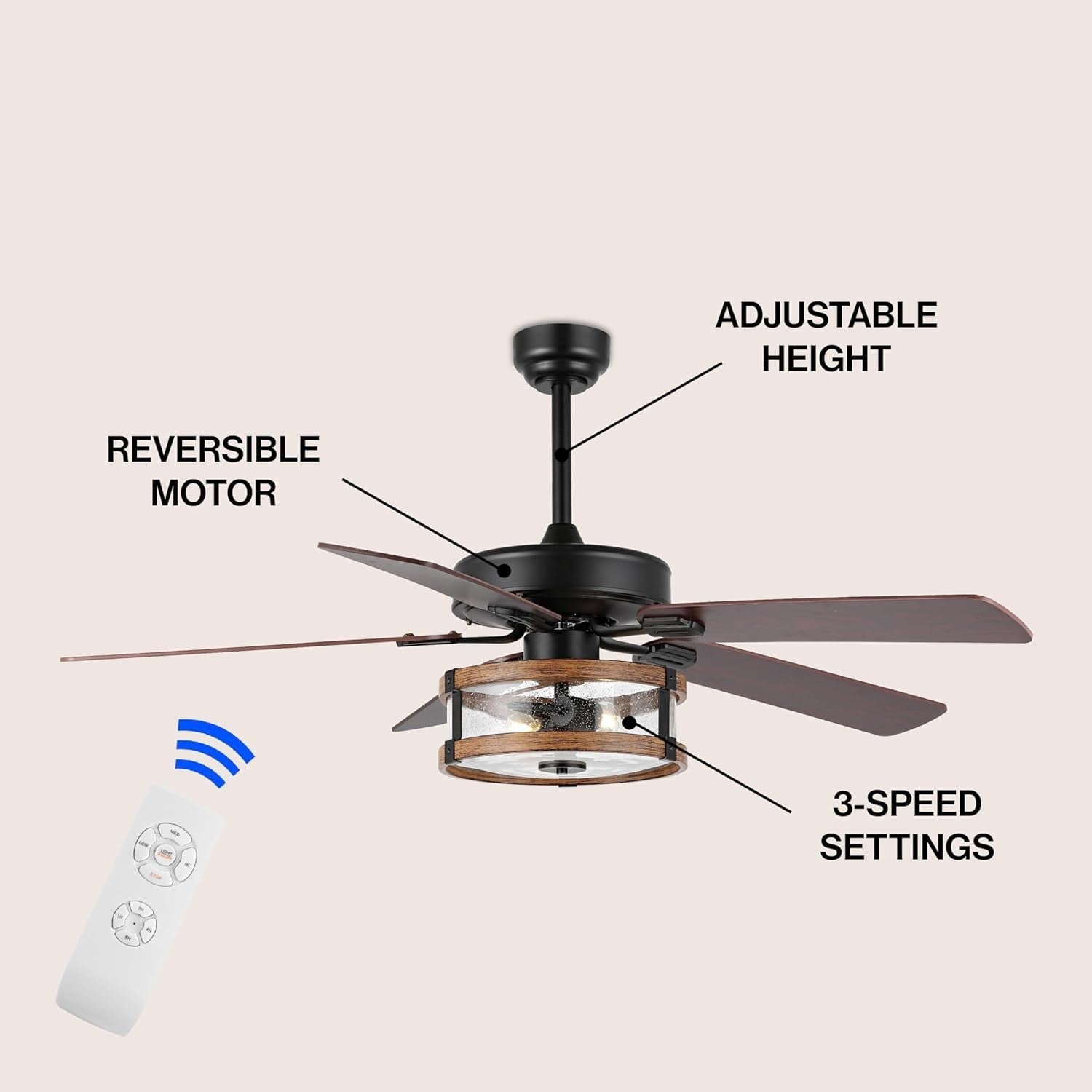 JONATHAN Y Joanna 52" LED Ceiling Fan, Rustic Iron/Wood, App & Remote