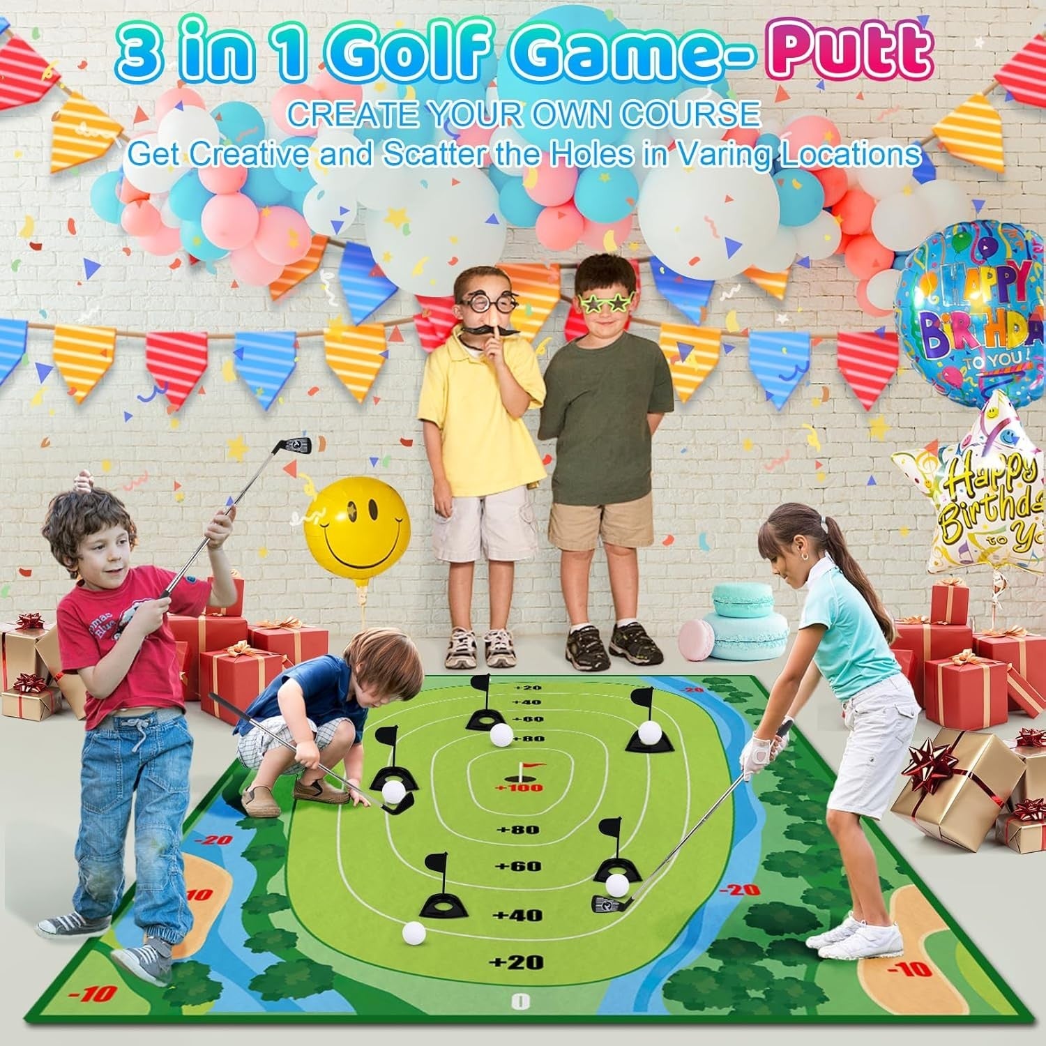 Kids Golf Practice Mat Set Indoor Outdoor Game w/ Clubs Balls Targets