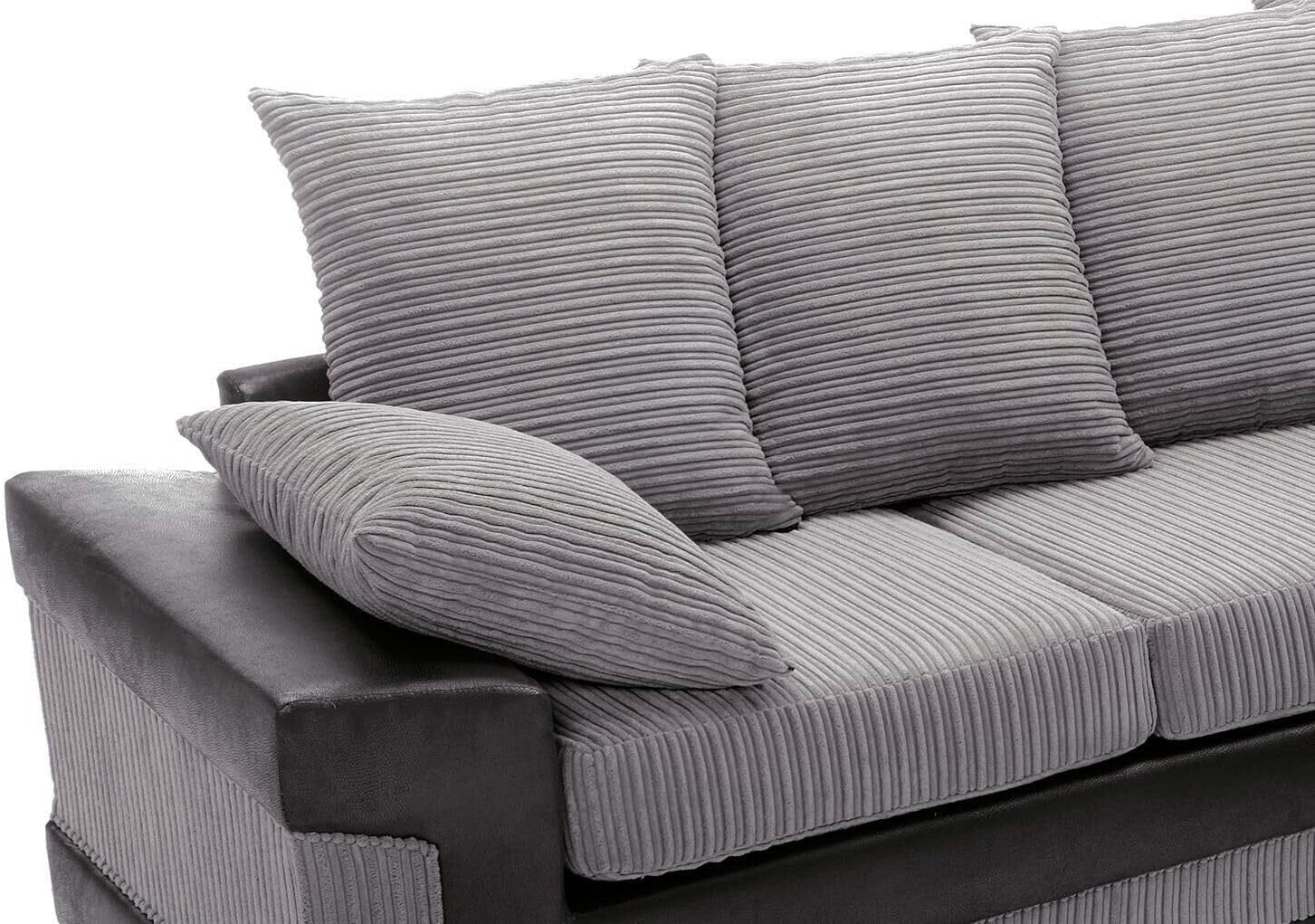 5 Seater Corner Sofa Black & Grey Right Hand L Shape Fabric Leather