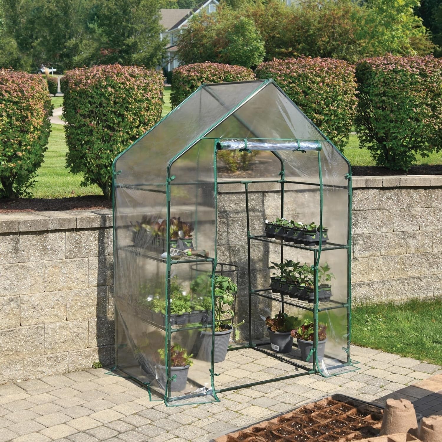 3 Tier Walk-In Greenhouse Clear PVC Cover 143x73x195cm 4 Shelves Outdoor