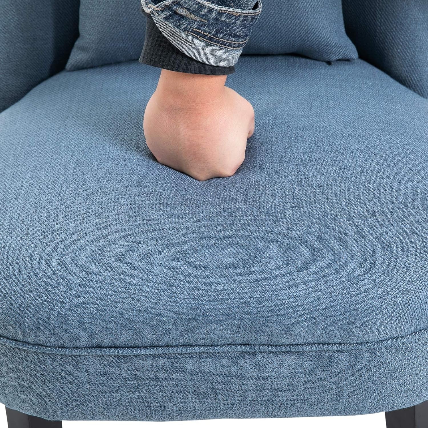 Blue Linen Accent Tub Chair Button Tufted Armless Lounge Chair