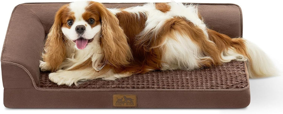 Small Orthopedic Dog Bed L Shape Sofa Washable Anti Slip Brown