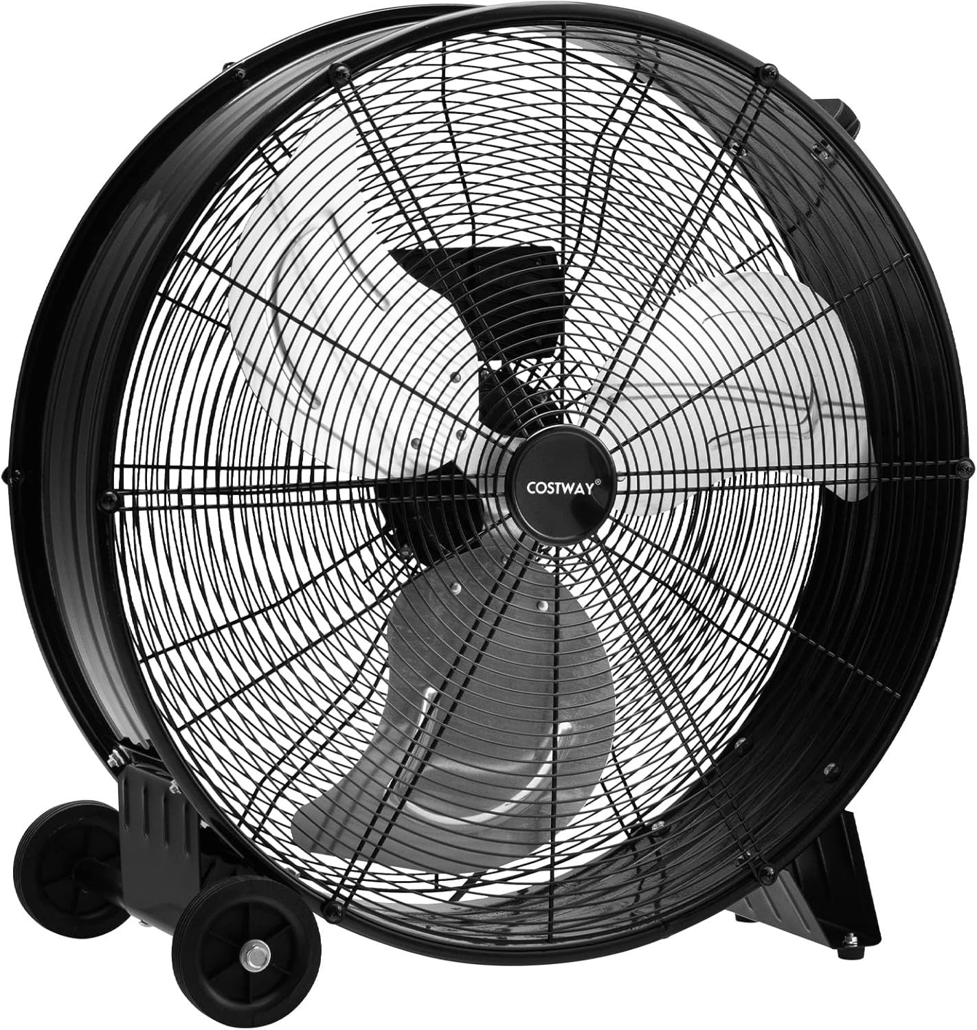 Large 24-Inch Industrial Drum Fan – 3 Speed Metal Floor Cooling Fan with Wheels