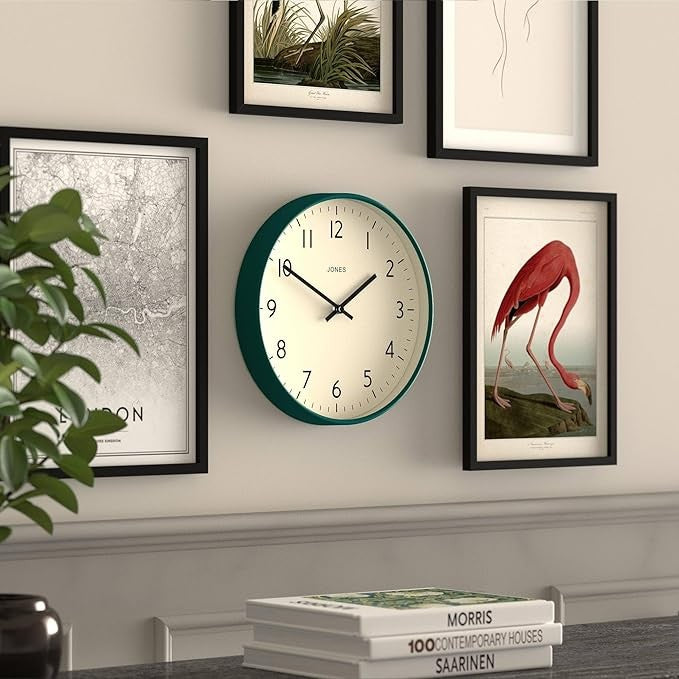 30cm Silent Wall Clock Dark Green | Modern Round Easy-Read Home Office Decor