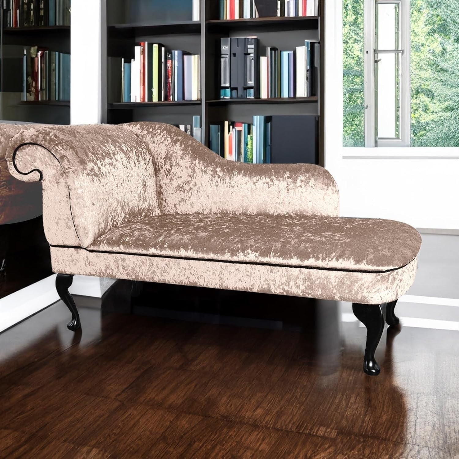 Shimmer Velvet Chaise Lounge Sofa Mink – Left Hand, UK Handmade