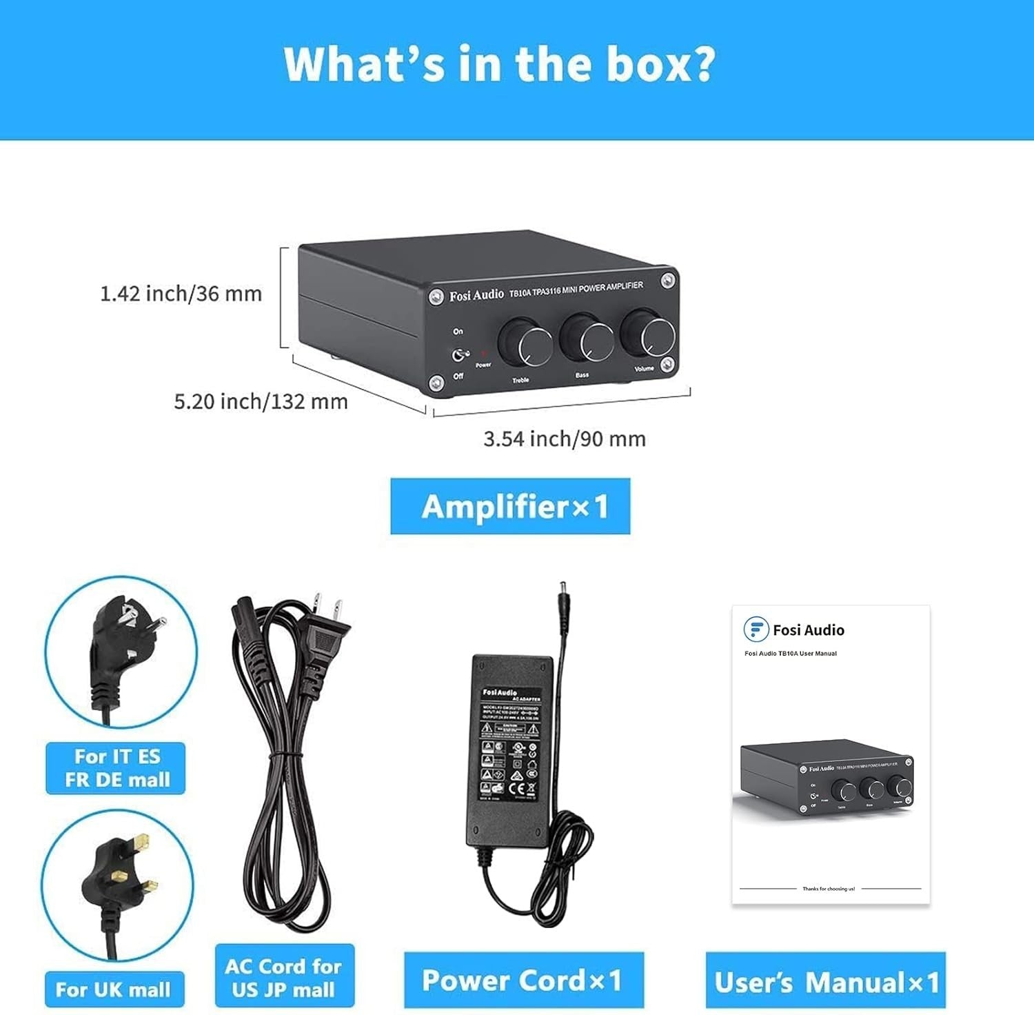 100W x2 Mini Stereo Amplifier HiFi Class D Speaker Amp Bass Treble