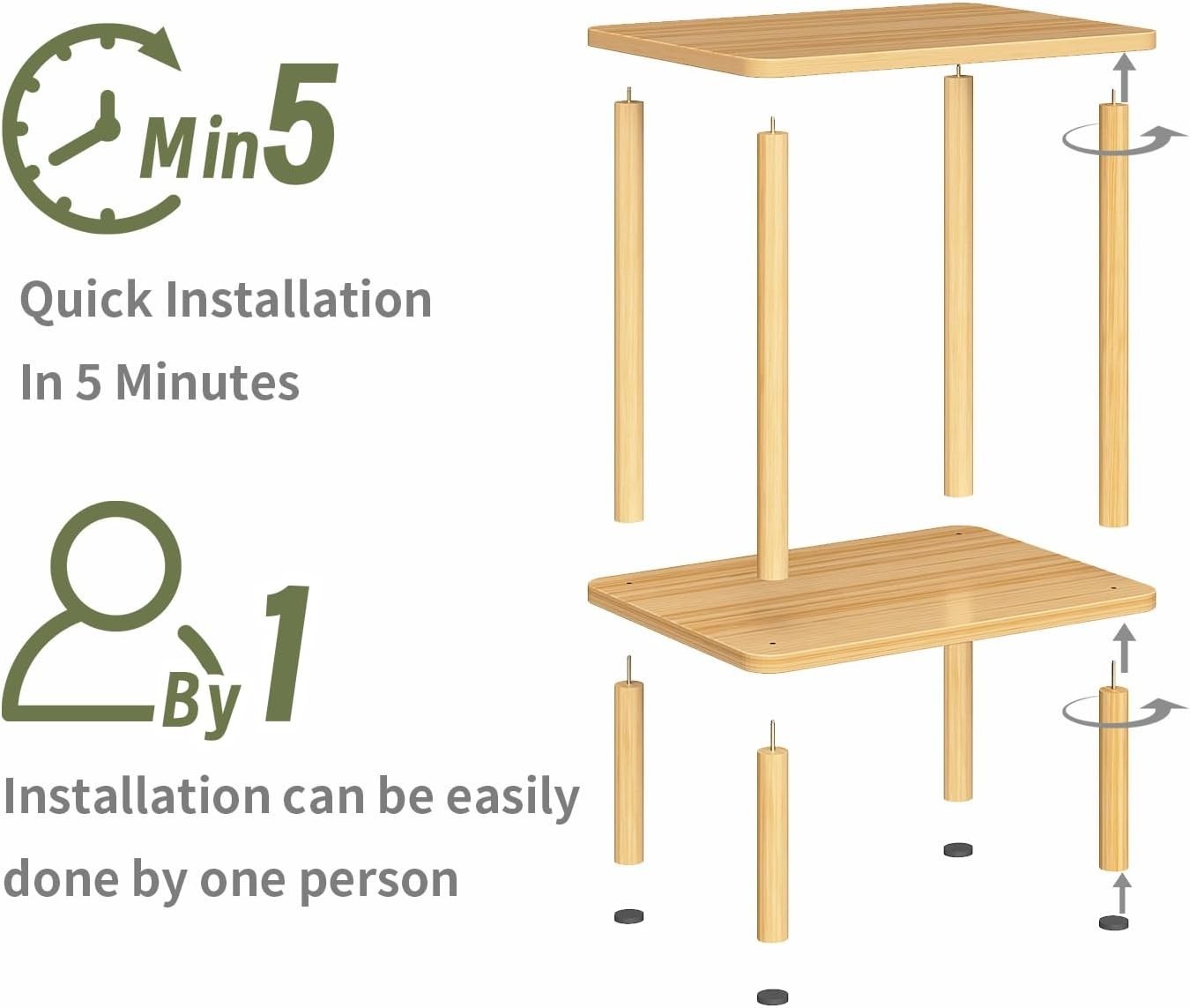 Narrow 2-Tier Oak Side Table – Small Bedside, End Table w/ Storage Shelf