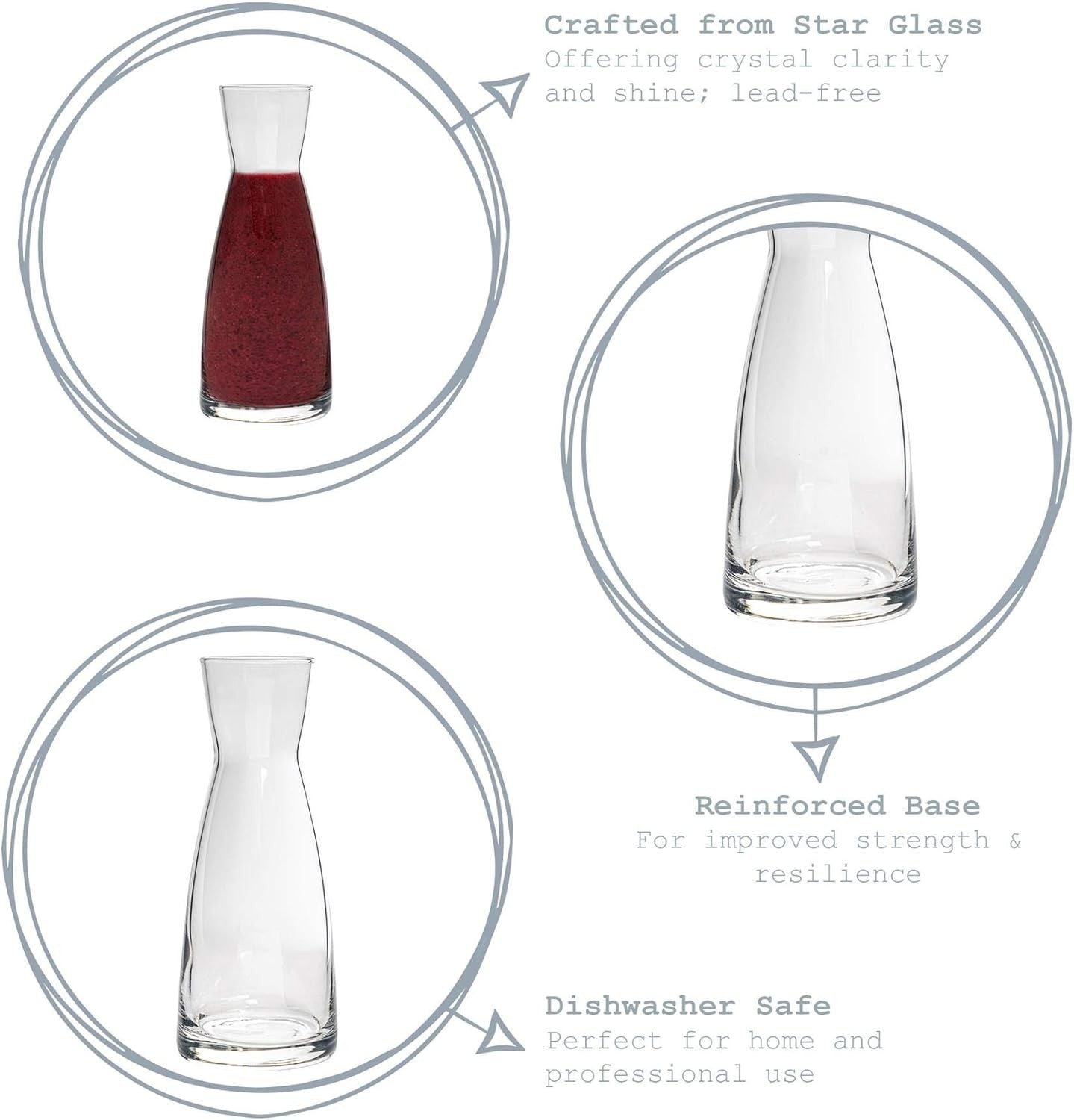 Set of 6 Glass Water Jugs 1080ml Durable Carafe Pitchers Home Serving