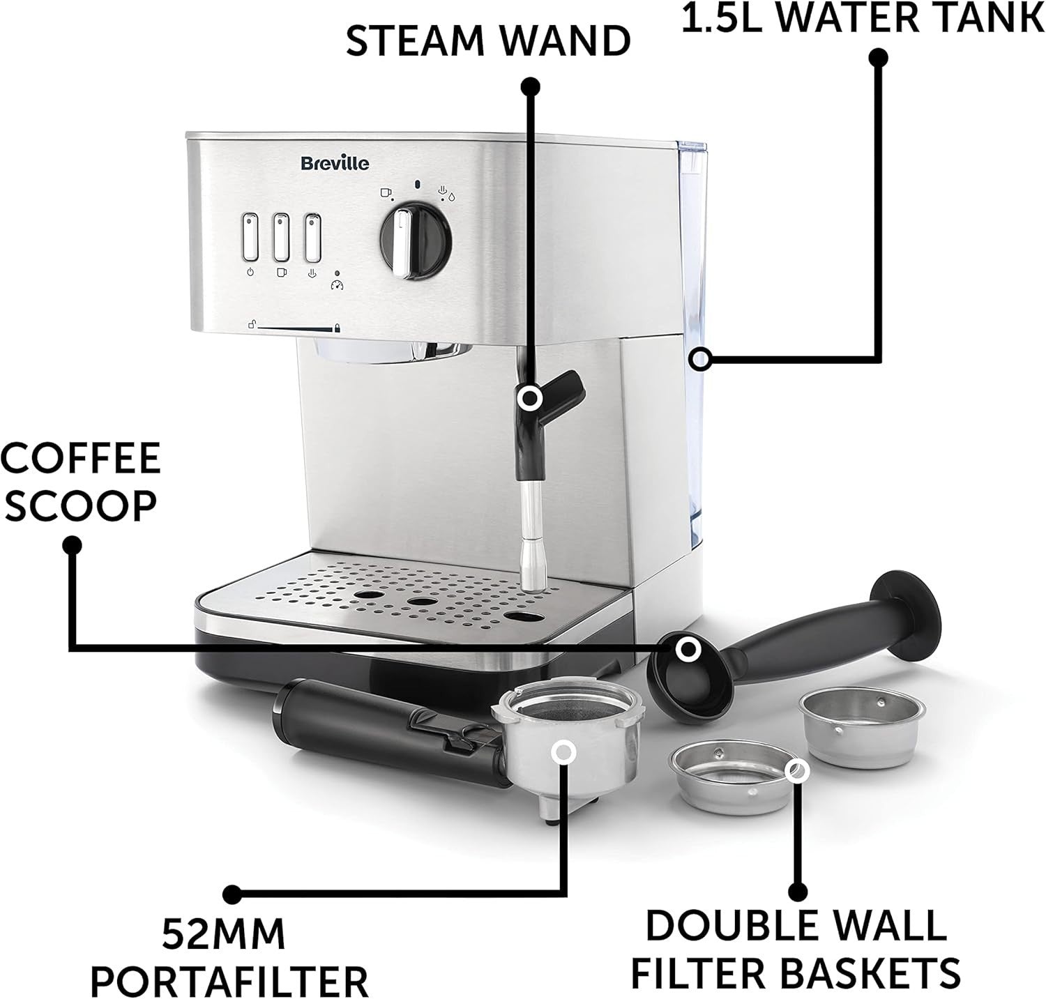 Espresso Coffee Machine | 15 Bar Pump | Steam Wand | Manual & Automatic | 1.5L
