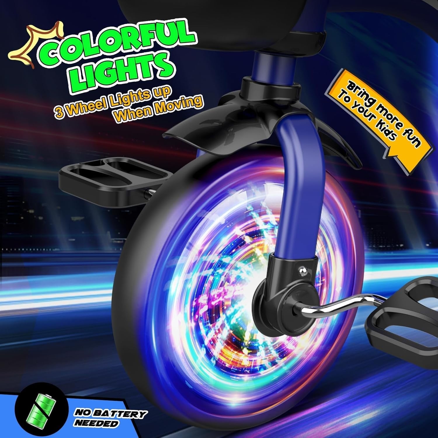 Kids Tricycle LED Light Wheels Balance Bike Adjustable Seat Boys 2-5Y
