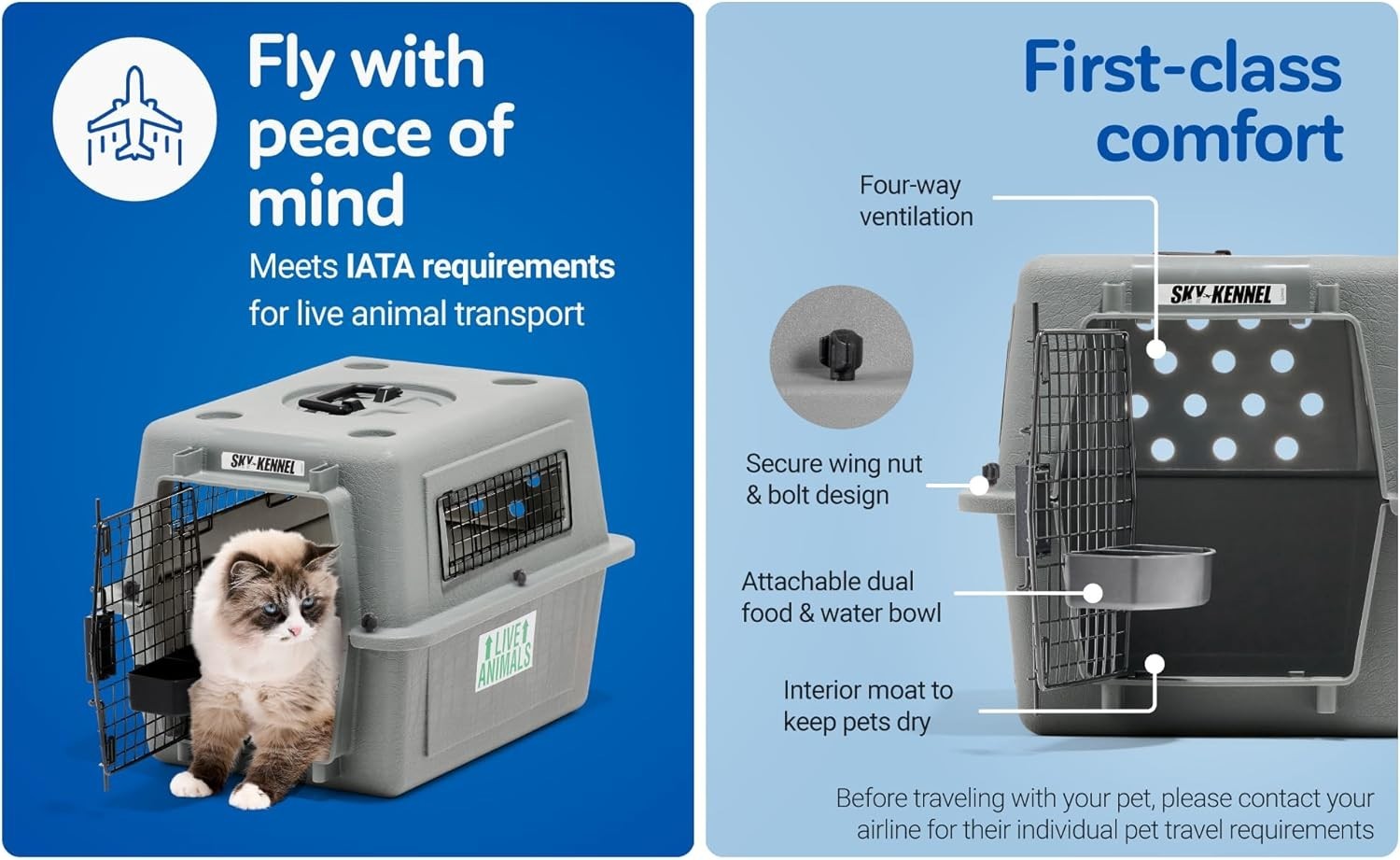 Hard Plastic Pet Carrier with Secure Doors for Safe Travel, Grey