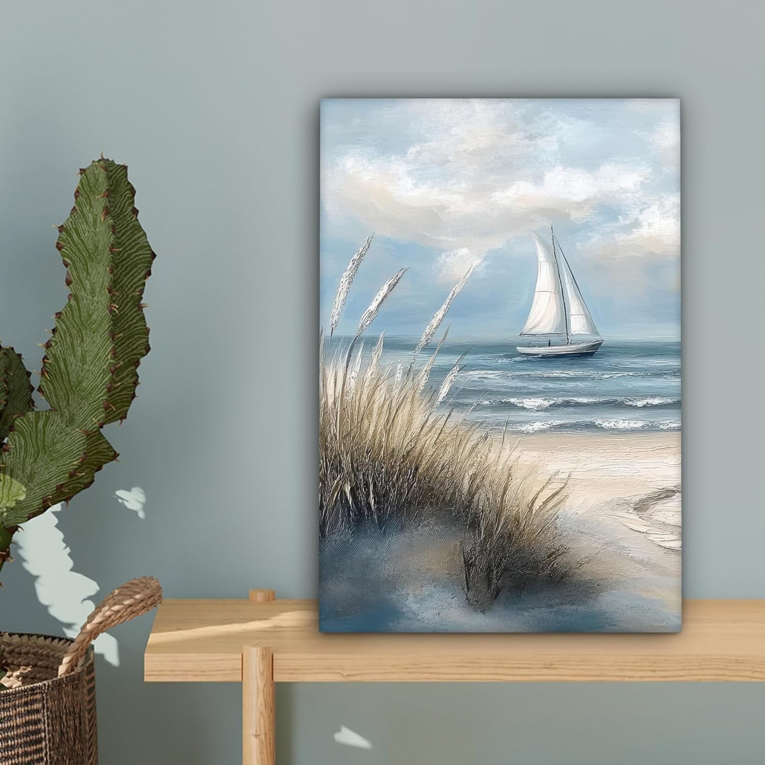 Framed Canvas Wall Art 20x30cm Beach Sailboat Sea Dunes Print