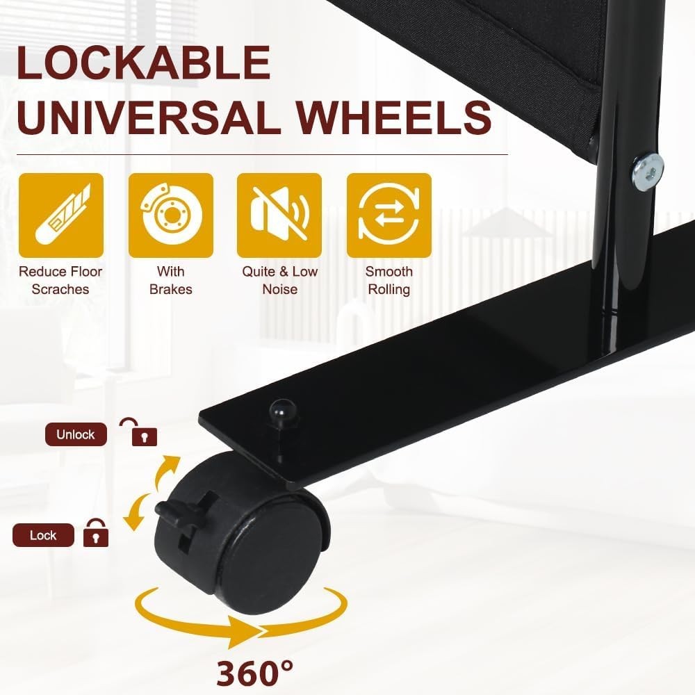 4 Panel Folding Room Divider Freestanding Privacy Screen with Lockable Wheels Bl