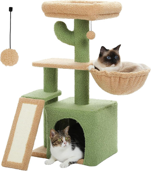 Cactus Cat Tree 80cm Small Cat Tower With Condo Basket Scratching Pad