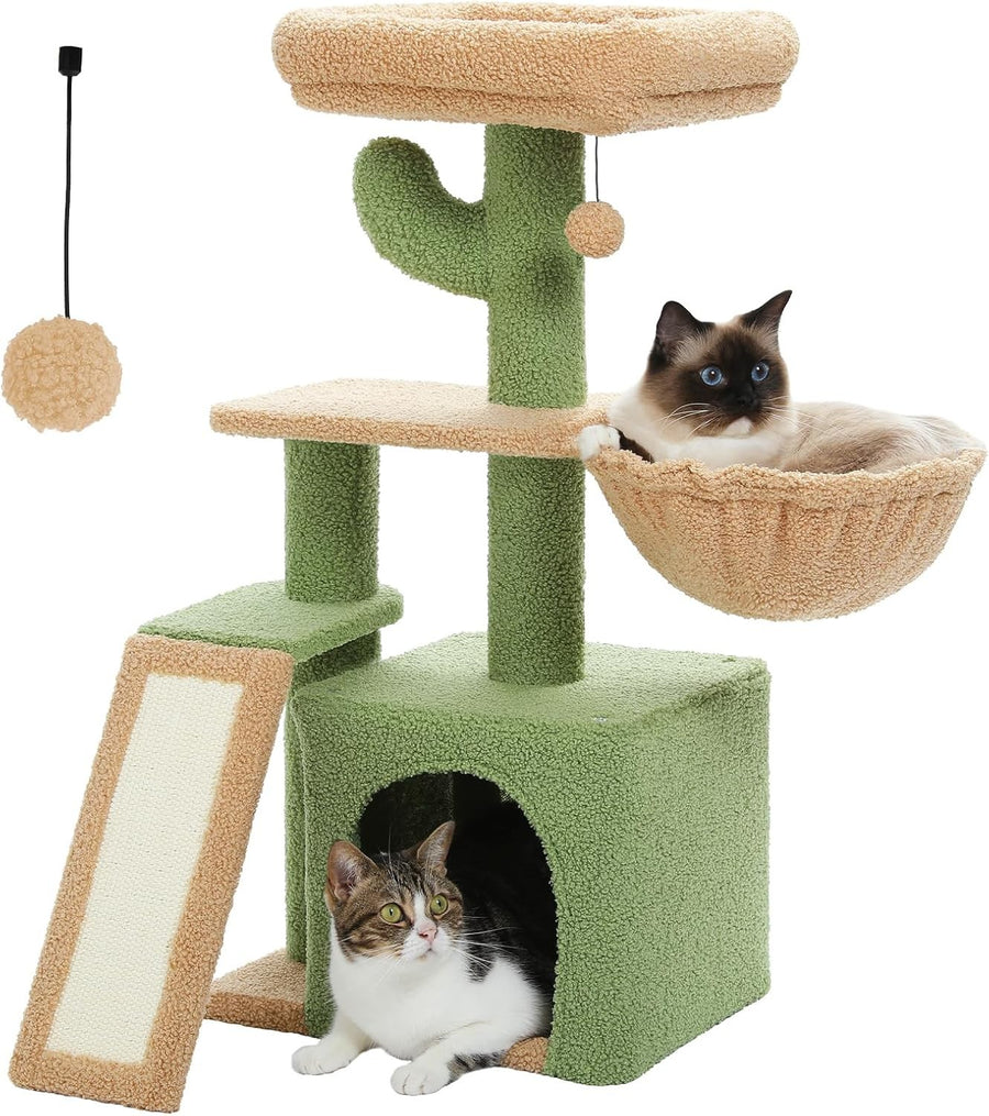 Cactus Cat Tree 80cm Small Cat Tower With Condo Basket Scratching Pad