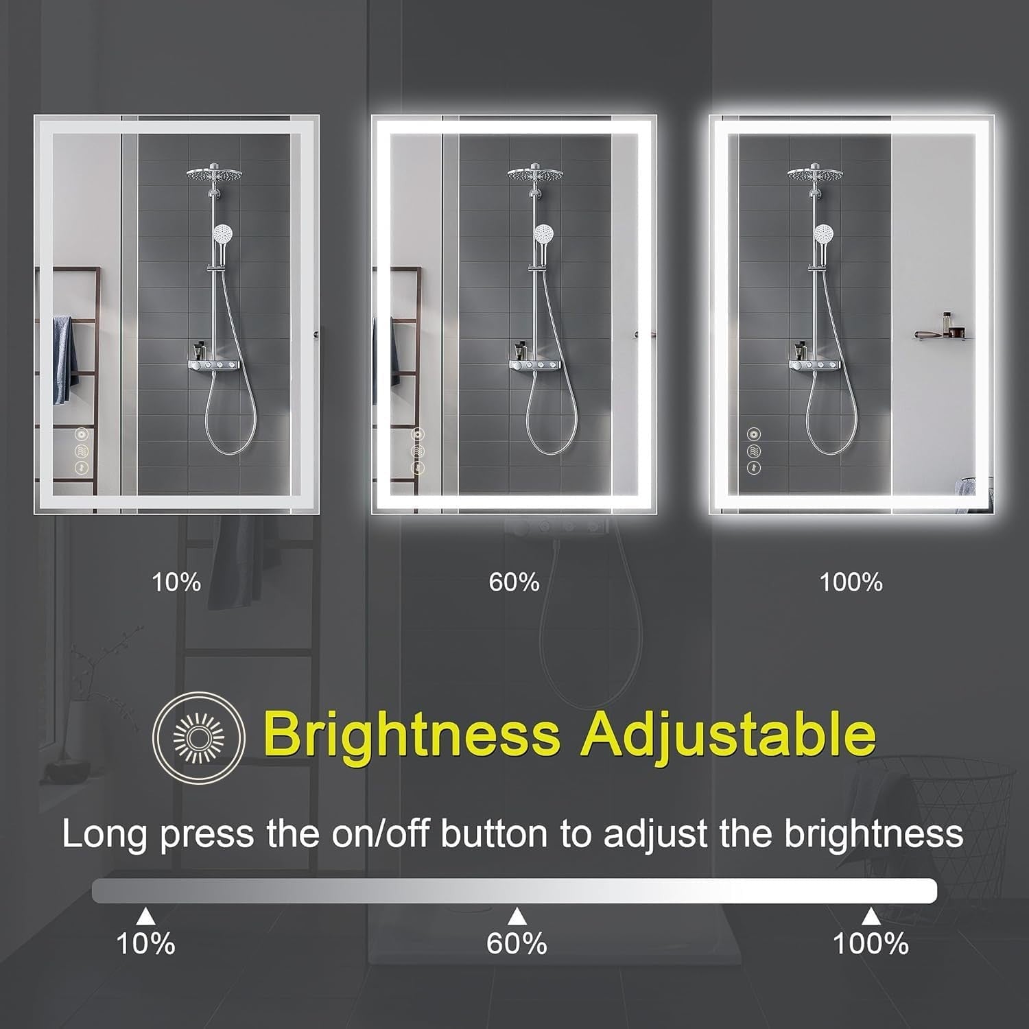 LED Bathroom Mirror 50x70cm Wall Mount Anti-Fog Light Up Demister IP44