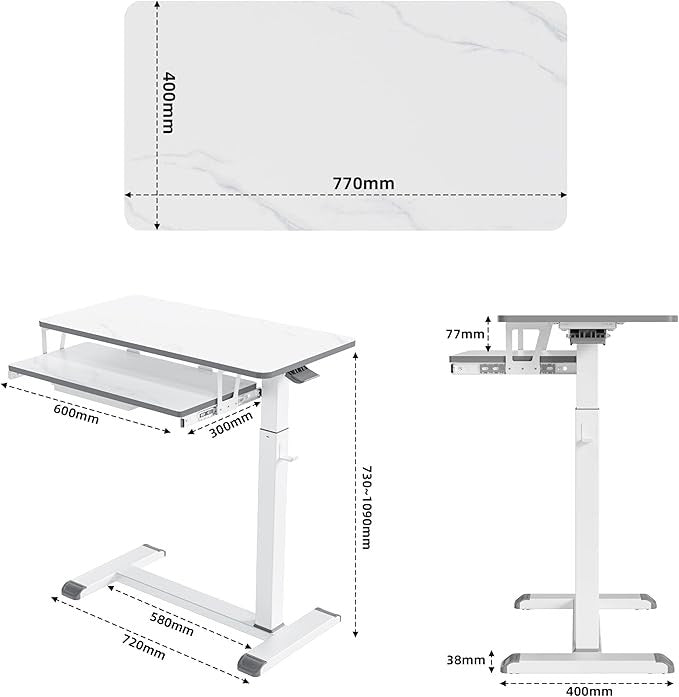 Mobile Workstation Desk with Wheels White Laptop Table Drawer Home Office