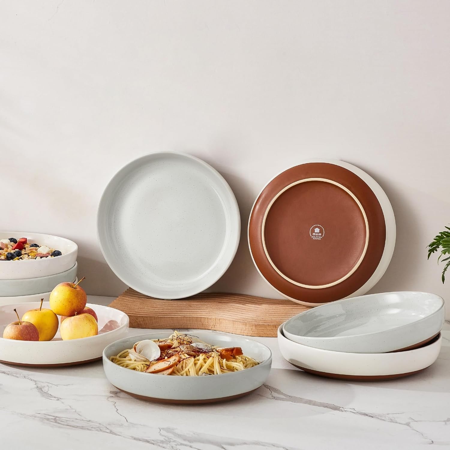 Large Pasta Bowls Set of 6 Ceramic Soup Bowls 48oz 9in Microwave Safe