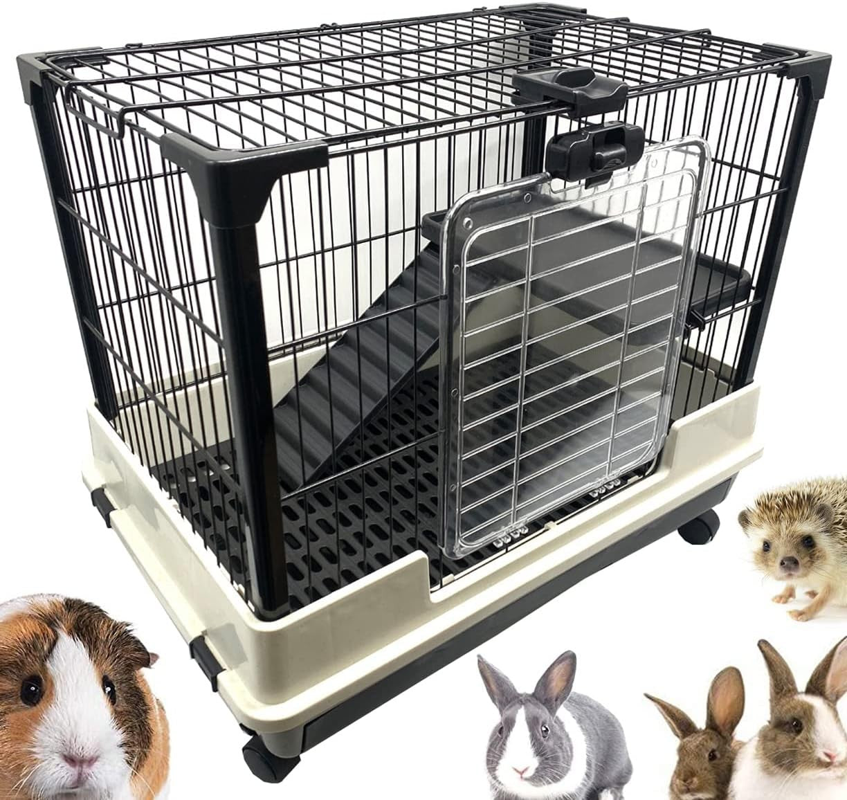 Large 2 Level Indoor Rabbit Cage Rolling Hutch Metal Small Pet Enclosure