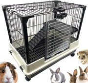 Large 2 Level Indoor Rabbit Cage Rolling Hutch Metal Small Pet Enclosure