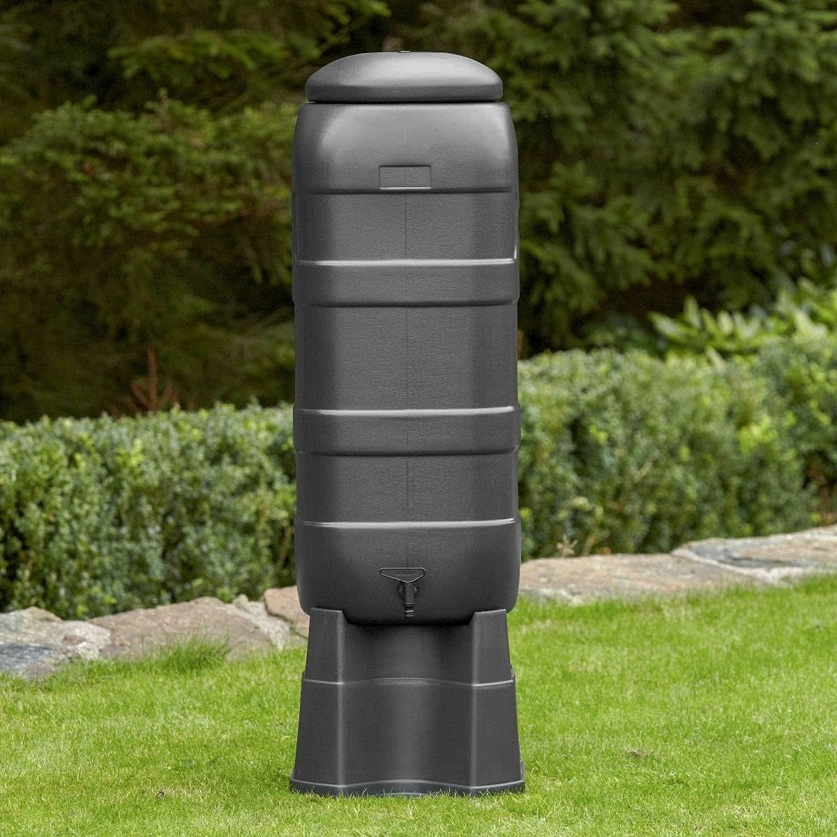 100L Slim Line RainSaver Water Butt With Stand Tap & Diverter Black