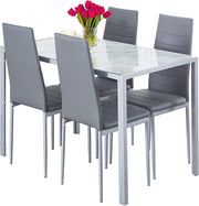 5-Piece Marble Glass Dining Set 120x70x75cm Rectangular Table with Chairs