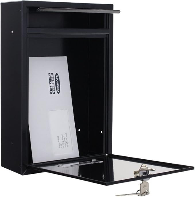 Lockable Steel Wall Mount Mailbox Weatherproof Drop Box 320x215x90mm Secure Post