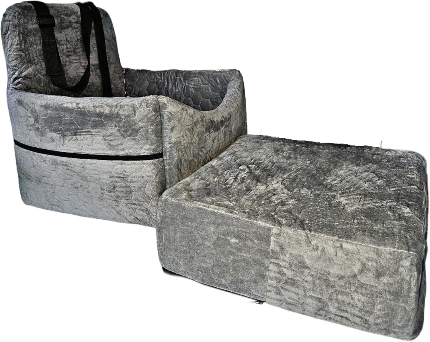 Luxury Memory Foam Dog Car Seat Booster Bed Washable Cover 35lb Grey