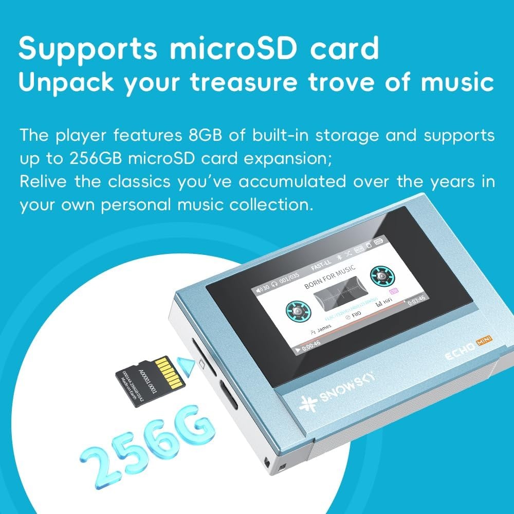 Mini HiFi MP3 Player Bluetooth 15H 3.5mm 4.4mm Output