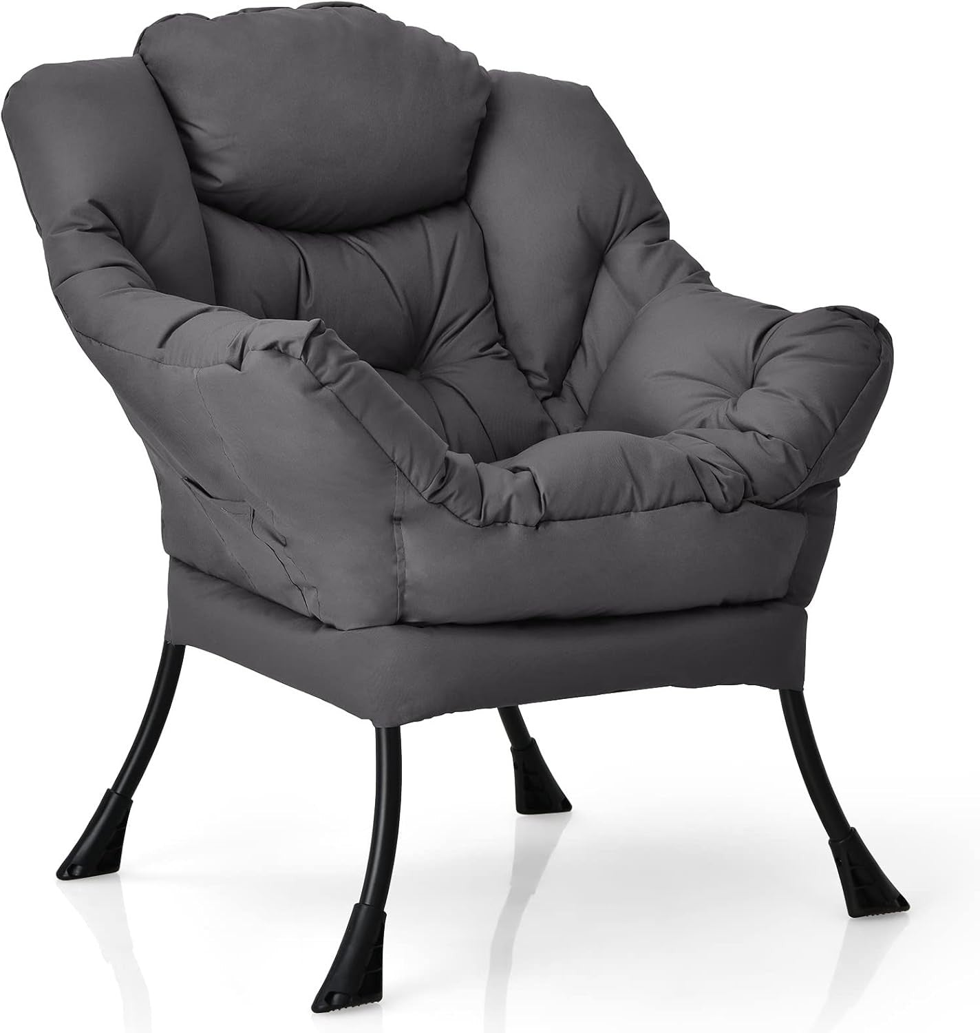 Fabric Lounge Armchair Comfy Reading Chair Metal Frame Grey