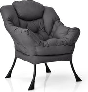 Fabric Lounge Armchair Comfy Reading Chair Metal Frame Grey