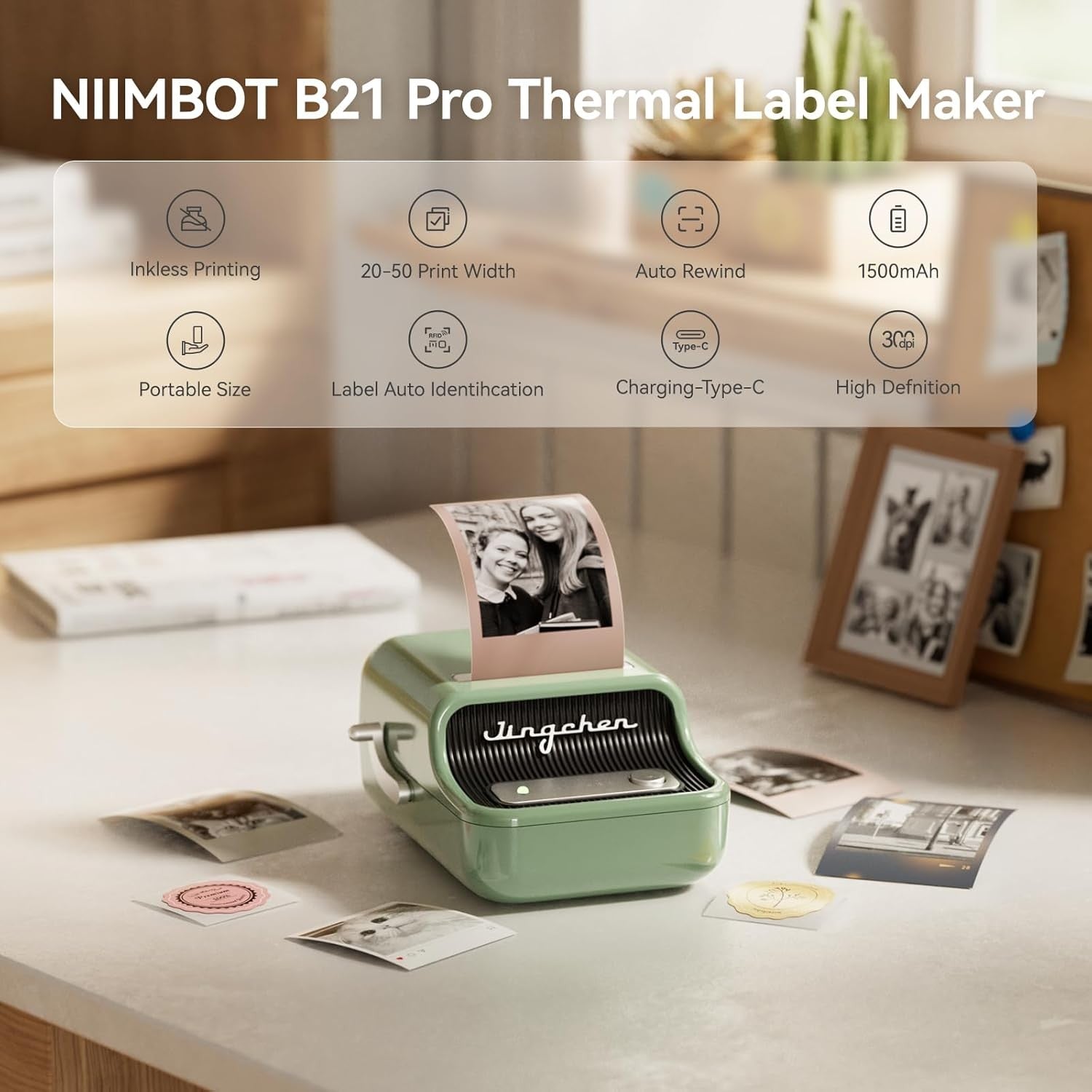 B21 Pro Portable Thermal Label Printer Inkless Green 50x30mm