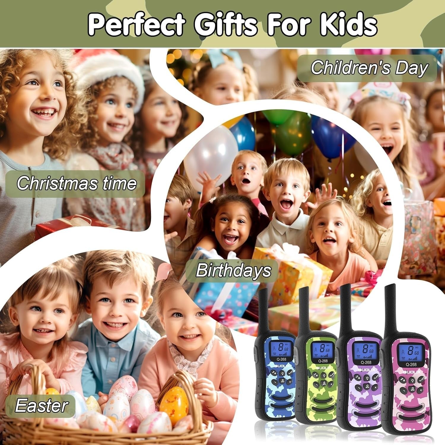 Kids Rechargeable Walkie Talkies 2 Pack Long Range VOX Flashlight