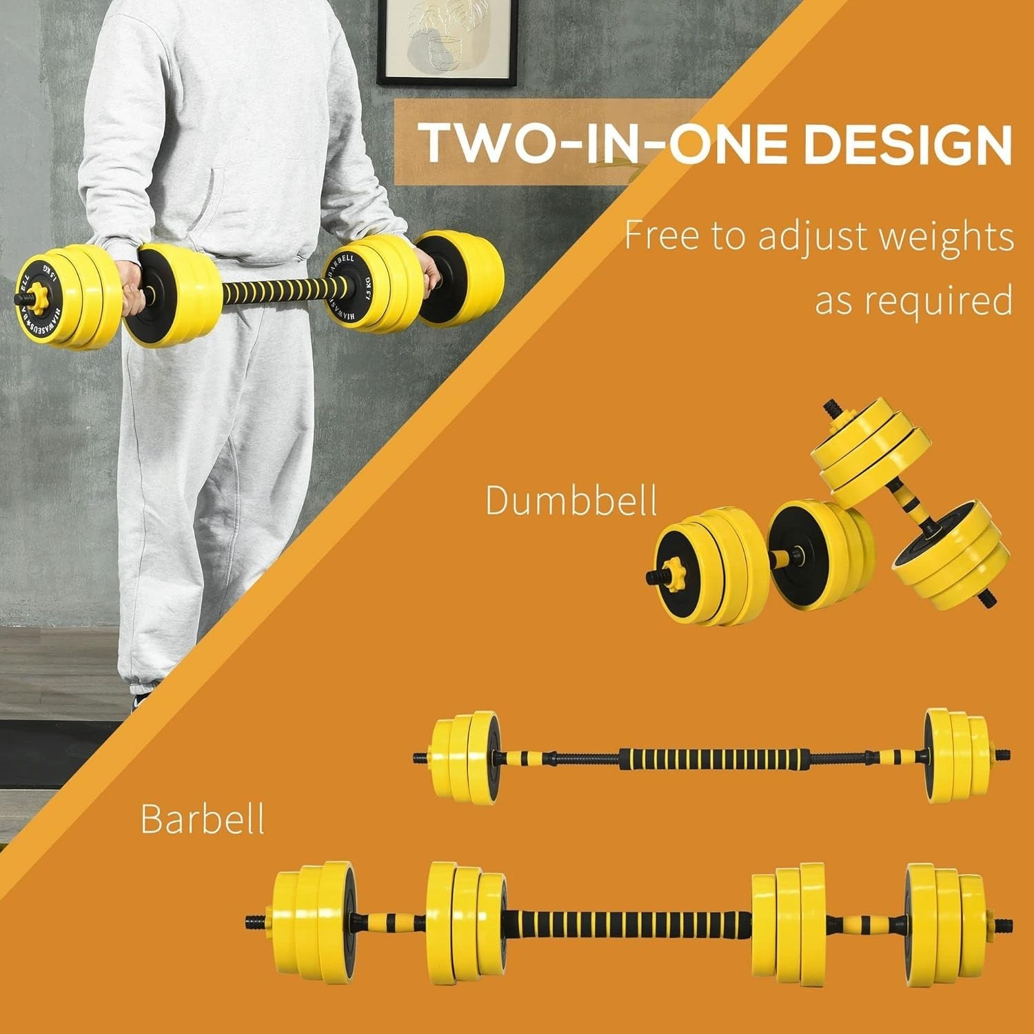 Adjustable Dumbbell Barbell Set 25kg 3-in-1 Home Gym Weight Training