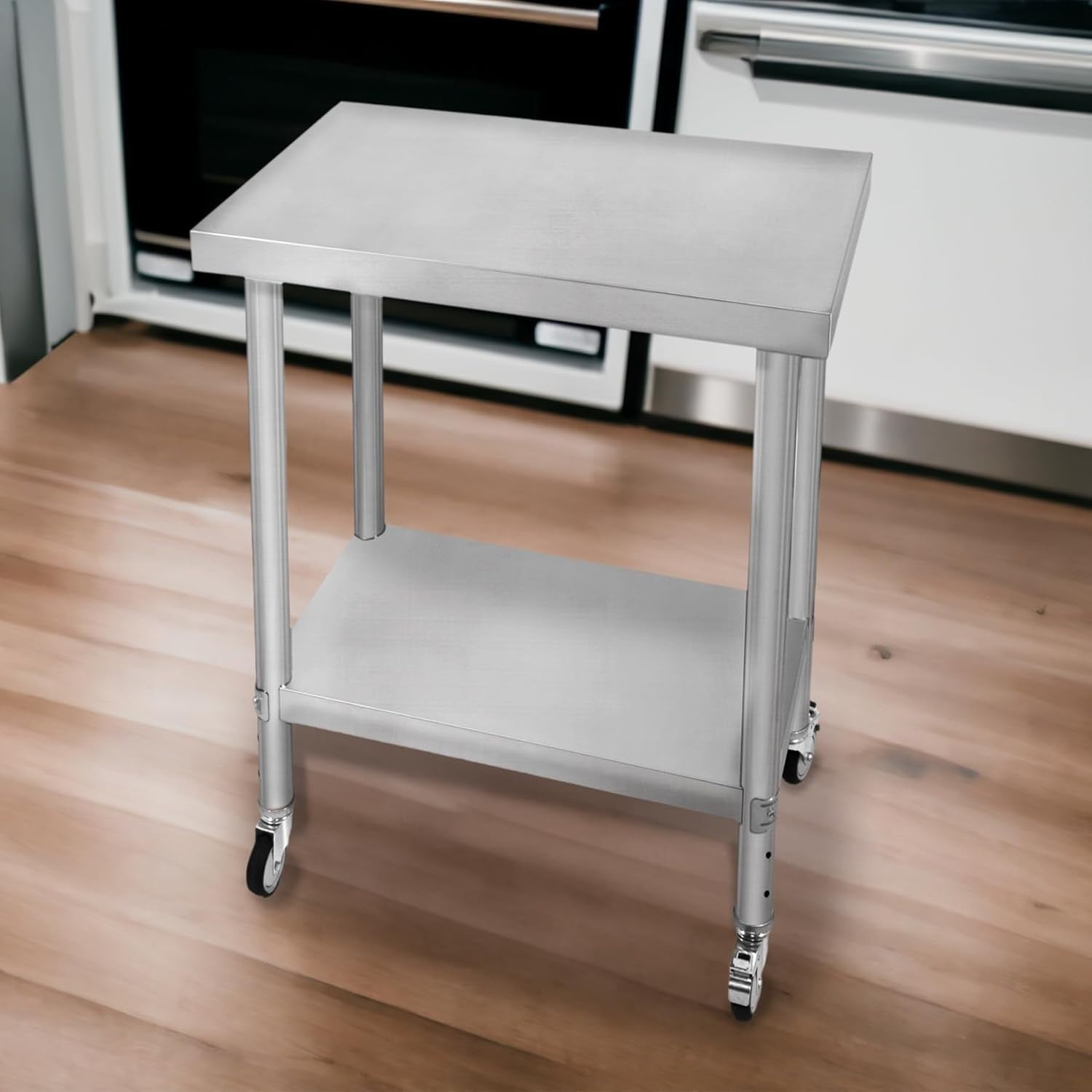 Stainless Steel Mobile Prep Table on Wheels 160kg Kitchen Bench 60x45 Shelf