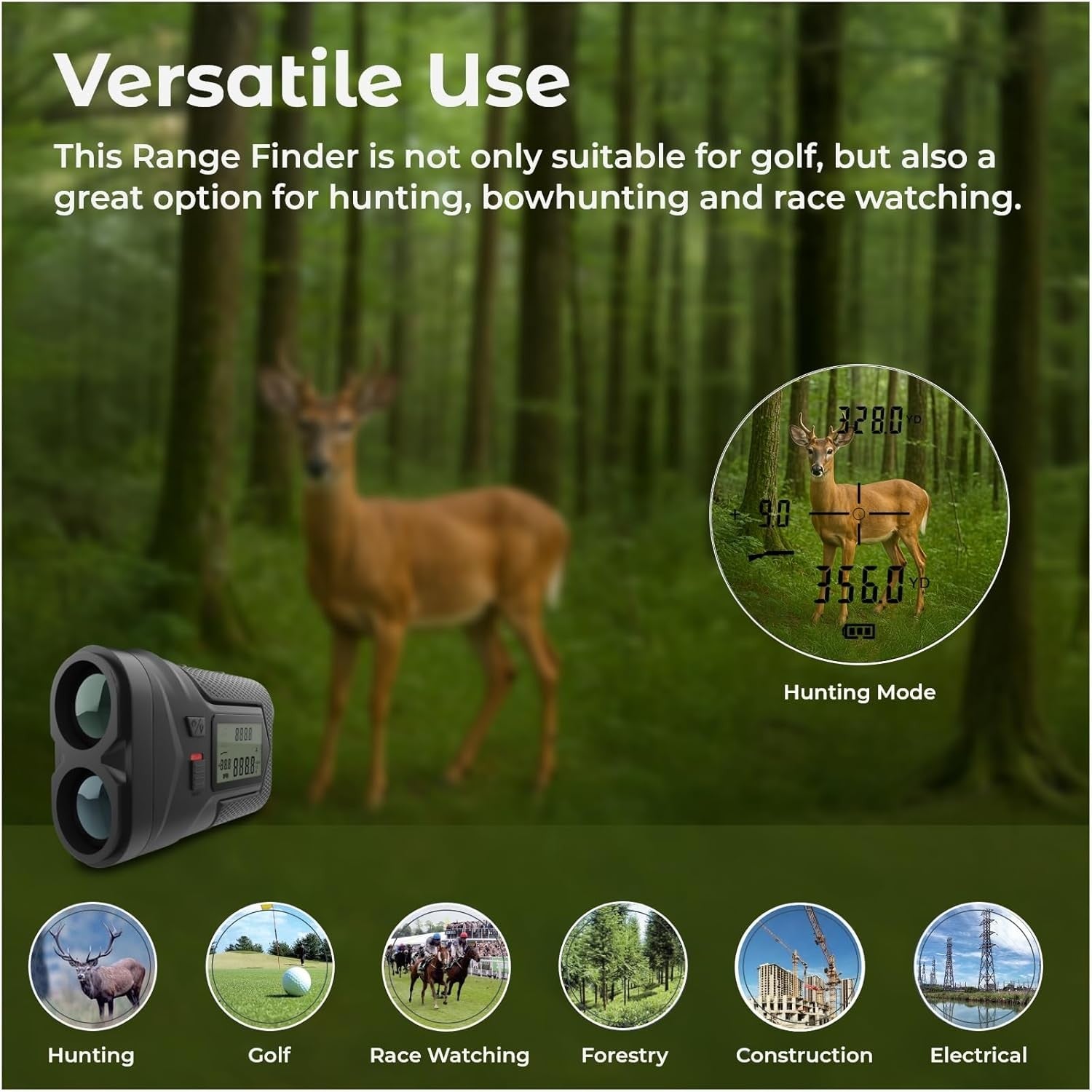 Golf Rangefinder 1200 Yards Slope Switch Flag Lock USB-C Rechargeable