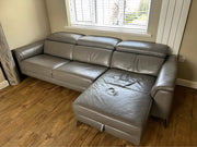 Grey Leather Corner Sofa Bed + Storage (PTP)
