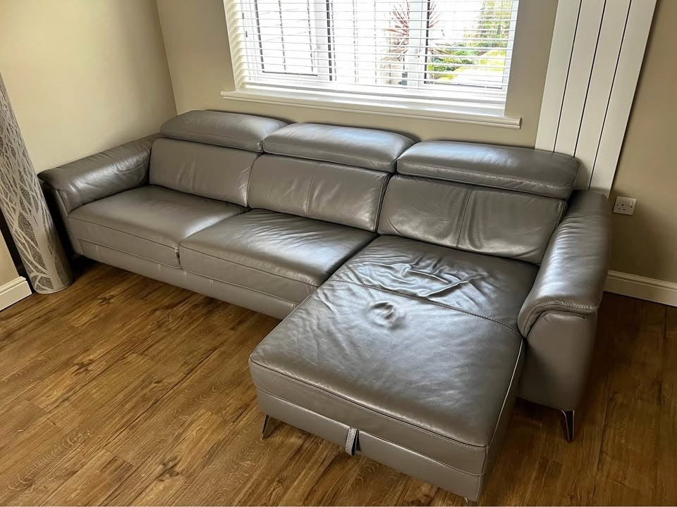 Grey Leather Corner Sofa Bed + Storage (PTP)