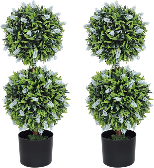 Set of 2 70cm Artificial Lavender Topiary Ball Trees in Weighted Pots Home Decor