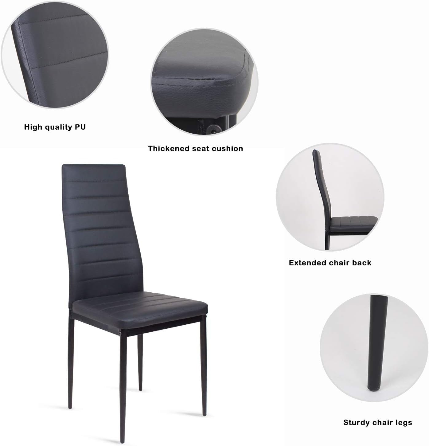 Modern 6-Seater Glass Dining Table with High Back Faux Leather Chairs