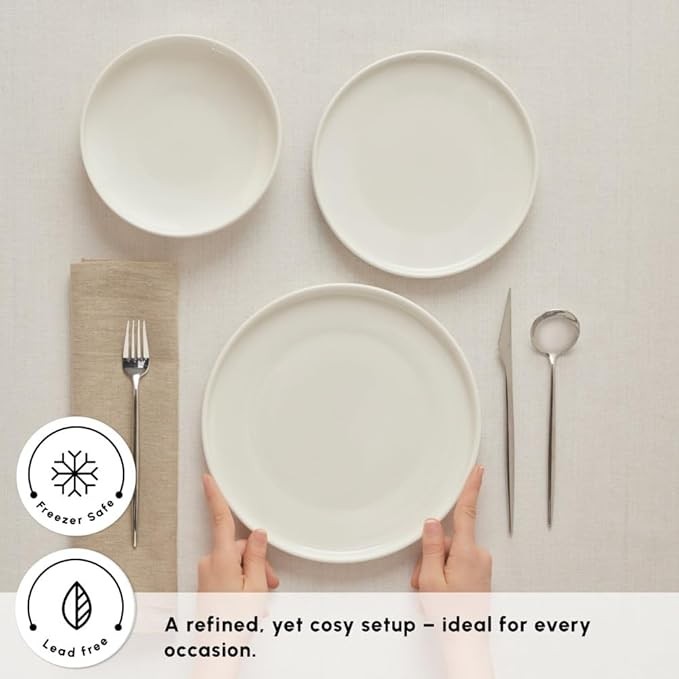 18 Piece Bone China Dinner Set for 6 White Plates Bowls Modern Crockery